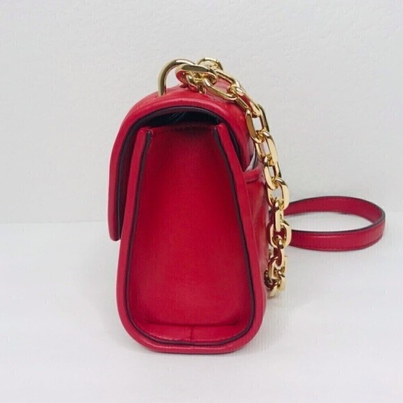 New! Michael Kors SM Flap XBody Serena Chili Quilted Stud Chain Mini Crossbody - Picture 7 of 16